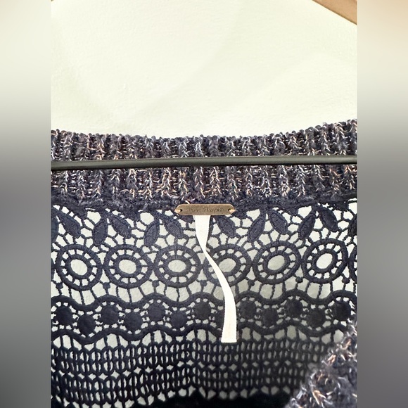 Free People Sweet Jane Crochet Back Sweater Navy Size Small - Picture 6 of 7